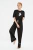 Women's Style Pajama Set Black Cotton Printed T-shirt-Pants Knitted Pajama Set
