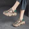 2023 Summer New Retro Mixed Colors Sandals Thick Sole Round Toe Buckle Genuine Leather Fashion Women Platform Shoes