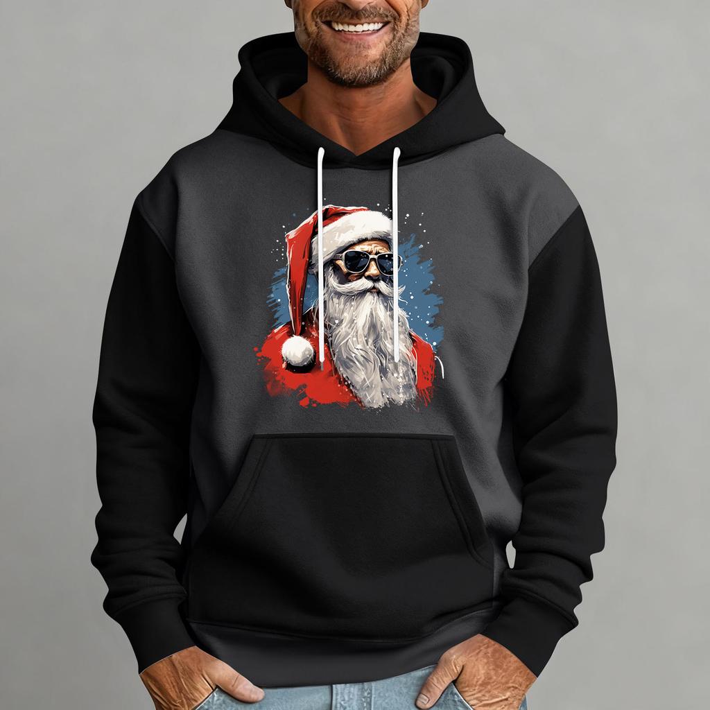 Мужской рождественский свитшот с капюшоном, повседневный, спортивный, удобный, с цветными блоками и принтом