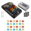 Car Boat Fuse Box Holder With 12 Way Blade Fuse Holder Block & Warning Indicator 32V Power Distribution Panel Board