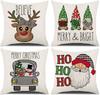 Christmas 4 Piece Throw Pillow Set Red Throw Pillow Sofa Cushion Linen Printed Cushion Bedside Cushion