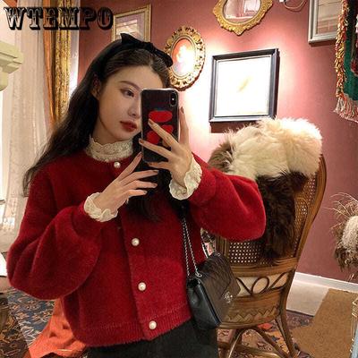 Женская короткая куртка-свитер Осень и Зима Новая Свободная и Универсальная Короткий Вязаный Кардиган