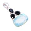 Aqua Mystic Topaz, Black Onyx 925 Sterling Silver Jewelry Pendant 2.1" AH-3301