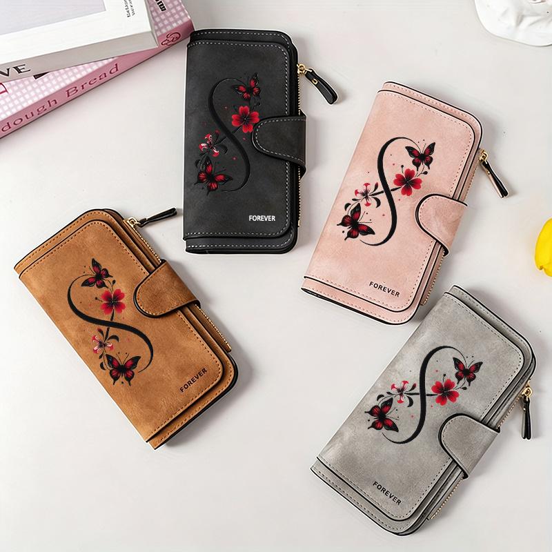 Women's long butterfly pattern wallet multifunctional portable snap button coin purse perfect birthday gift suitable for daily commuting fun stylish
