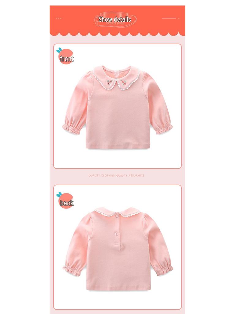 Autumn 2025 Toddler Girl Solid Color Embroidered Long Sleeve Korean Top