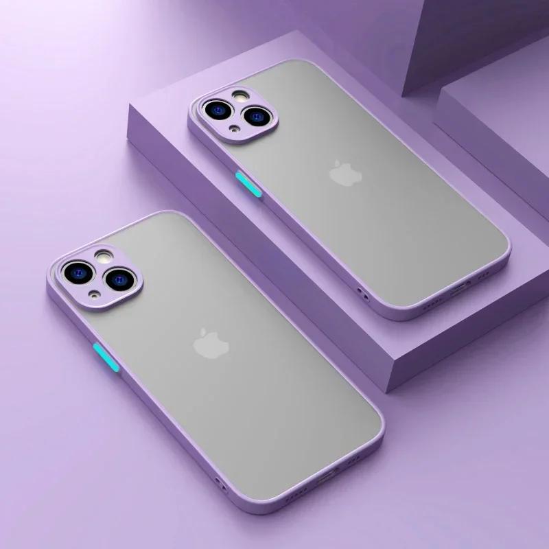 Роскошный ударопрочный тонкий матовый чехол для iPhone 16 15 14 Plus 13 12 11 Pro Max Plus Силиконовый бампер Прозрачная жесткая крышка Capa funda