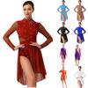 Women's Lyrical Dance Dress with Glitter Rhinestone Long Sleeve Backless Leotard Contemporary Costume