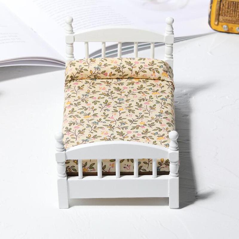 1:12 Dollhouse Miniature White Toy Bed Furniture Bedroom Doll House Bed