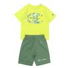 Детский комплект шорт с коротким рукавом и круглым вырезом, свободный крой, графический логотип, повседневный комплект для мальчиков, желтая футболка 100 [Champion] и футболка CK-ZW02