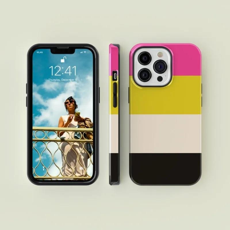 Роскошный розово-желтый чехол Clmj в полоску для iPhone 16 15 14 13 12 11 Pro Max Plus, магнитная двухслойная задняя крышка