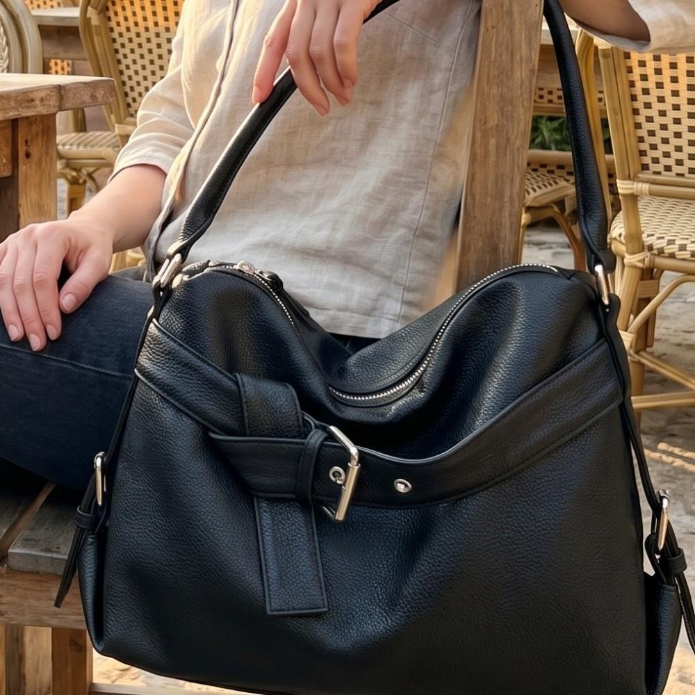 Large Capacity Motorcycle Shoulder Bag Soft Underarm Bag Leather Tote Bag Casual Commuting