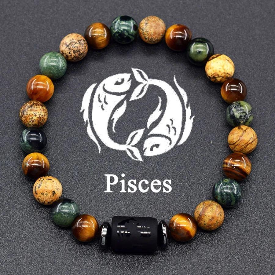 Браслеты из натурального камня с 12 знаками зодиака Лев Козерог Телец Рак Браслеты для девушки мужчины пары Дружба Ювелирные изделия Подарочные браслеты Черный цвет
