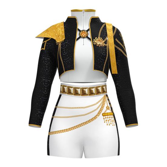 Kids Girls Demon Costume Stand Collar Coat T-shirt Shorts Set Children Printed Design Cosplay Performances Costumes