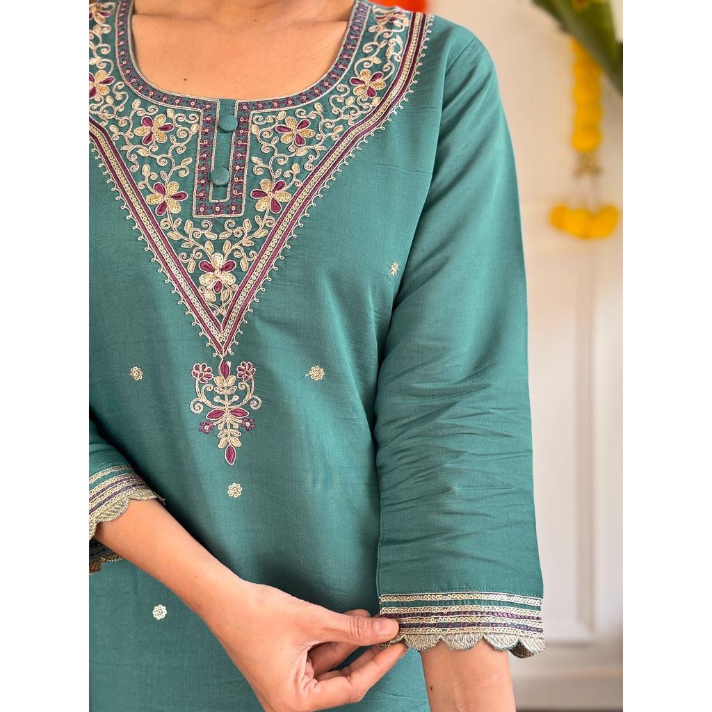 Indian Women Kurti Pant Dupatta Set Party Wear Bollywood Top Tunic Salwar Suit SC-2314