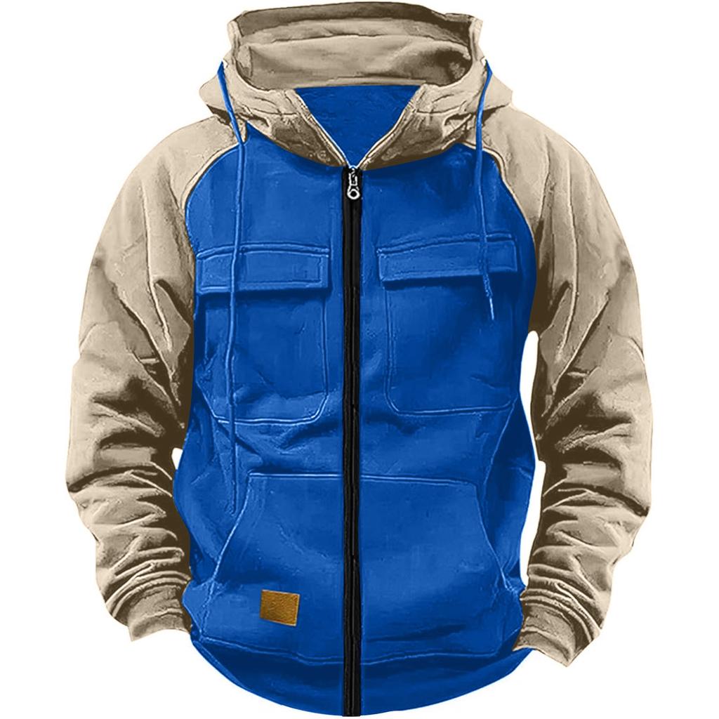 Мужская модная свободная толстовка с длинным рукавом и капюшоном, спортивная куртка с несколькими карманами