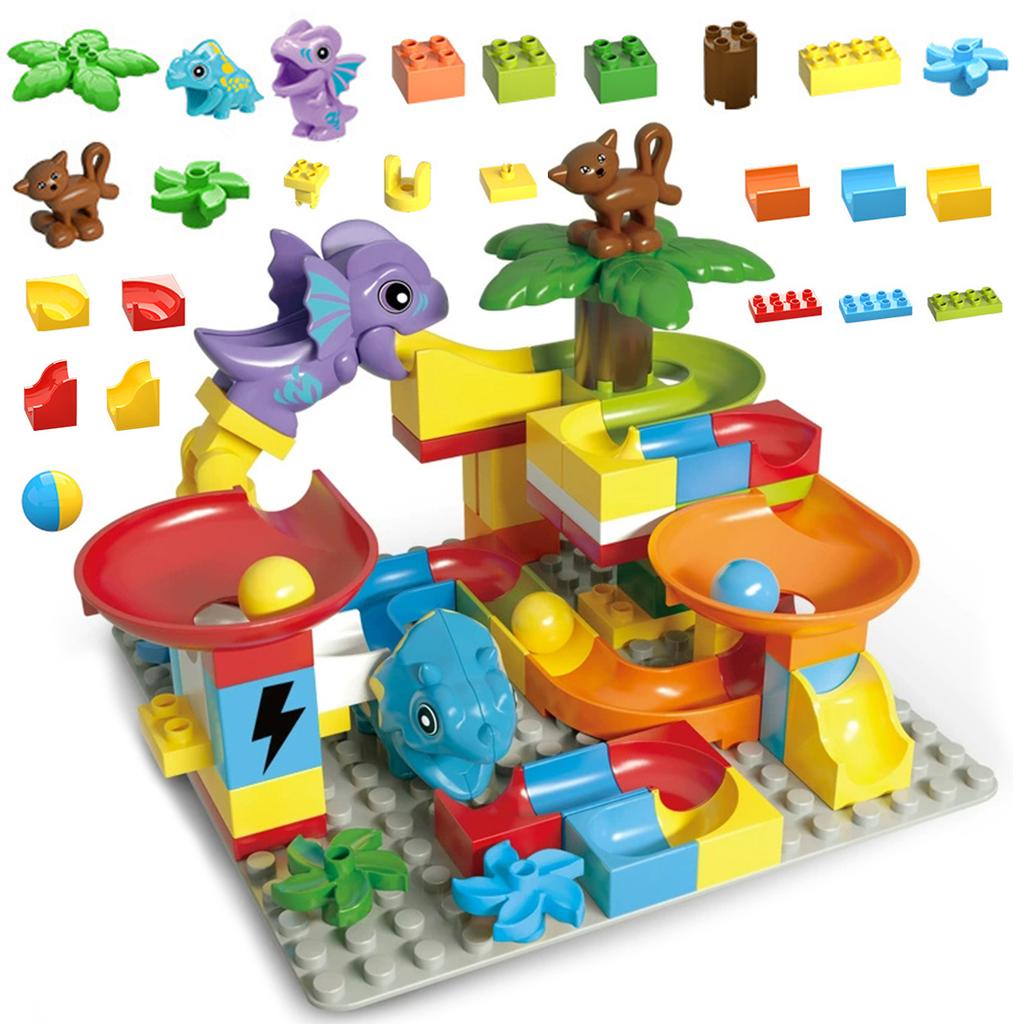 55PCS Big Building Blocks Marble Race Run Track Dinosaur And Large Brick Rolling Ball Chute Funnel Toys For Kids Educational Toy