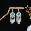 European and American Retro Ethnic Style Turquoise Earrings, Hollow Ring Flower Fringed Earrings, Owl Water Drop Earrings
