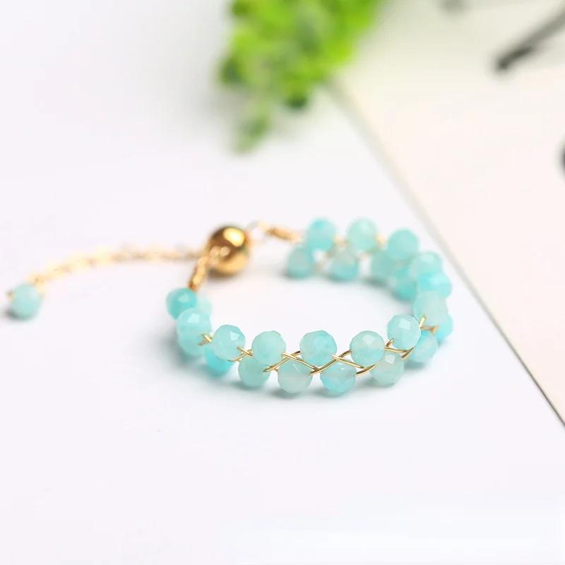 Natural Crystal Ring For Women Agate Tourmaline Moonstone Pearl Faceted Adjustable Winding Wire Ring Wedding Jewelry