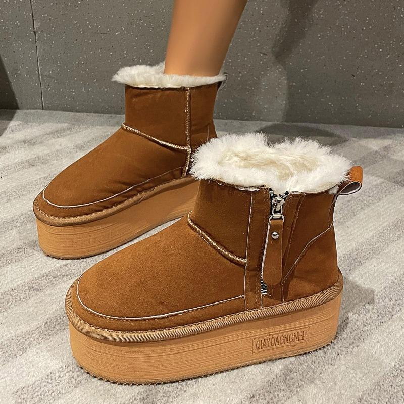 2024 Новые однотонные туфли на толстой подошве, хит продаж, женские сапоги с рукавами, зимние плюшевые теплые короткие зимние сапоги с круглым носком