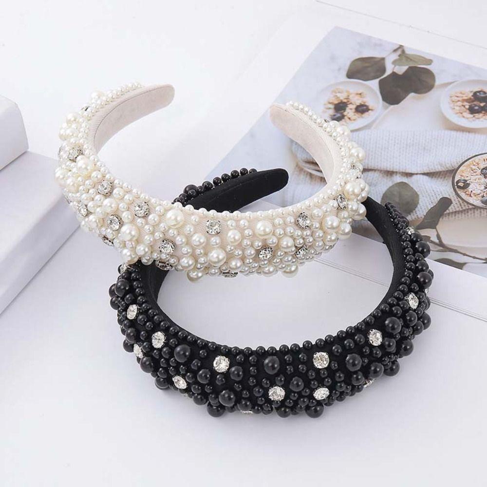 Elastic Plastic Base Full Pearls Hair Hoop Luxury Style Baroque Headdress Office Ladies