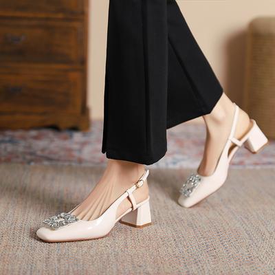 9-Сандалии на высоком каблуке с сумкой на носке женские летние новые туфли на толстом каблуке с квадратным носком на высоком каблуке туфли-лодочки со стразами