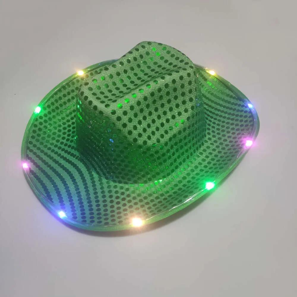 Вечеринка Ковбойская шляпа со светодиодной подсветкой, мигающая, со светодиодной подсветкой, с пайетками, ковбойские шляпы, светящиеся кепки, костюм на Хэллоуин, подарки F017