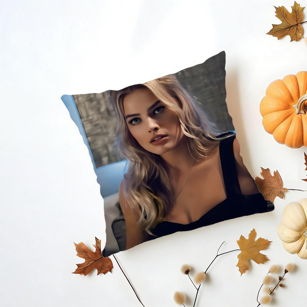 MMargot Robbie Cushion Cover Washable Linen Pillowcase Soft for Daily Sofa Bed Home Room Decor