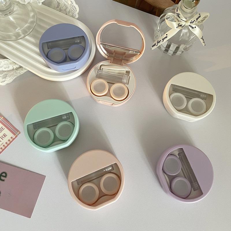 Candy Color Contact Lenses Box Solid Color Portable Contact Lens Case with Tweezer Suction Stick Set for Travel Kit Holder