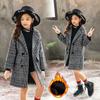 Осенне-зимнее детское пальто в клетку с узором «гусиная лапка» для девочек среднего и большого размера, теплое толстое пальто