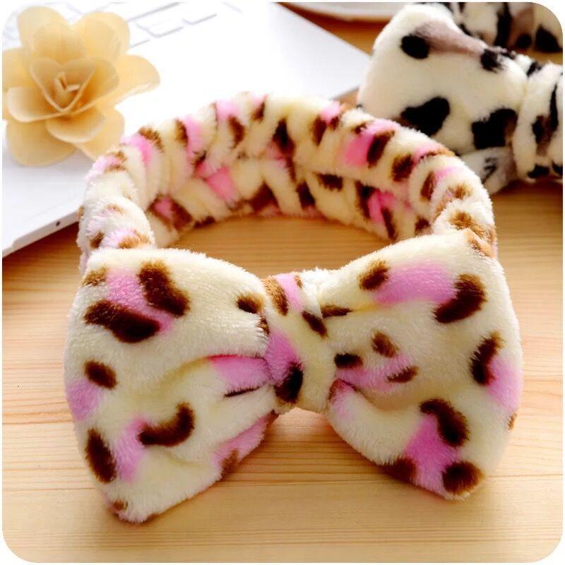 Leopard Makeup Wash Face Headbands for Women Coral Fleece Bow Dot Hairband Turban Knot Elastic Headwrap Girls Hair Accessories