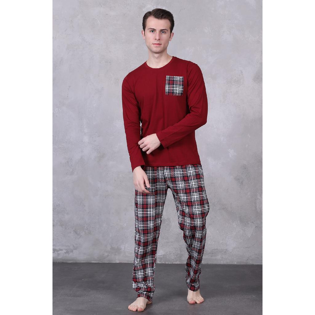 Мужской пижамный комплект с принтом в клетку, с длинным рукавом, с карманами, сезонный 100% хлопок, комплект для приданого, мягкий