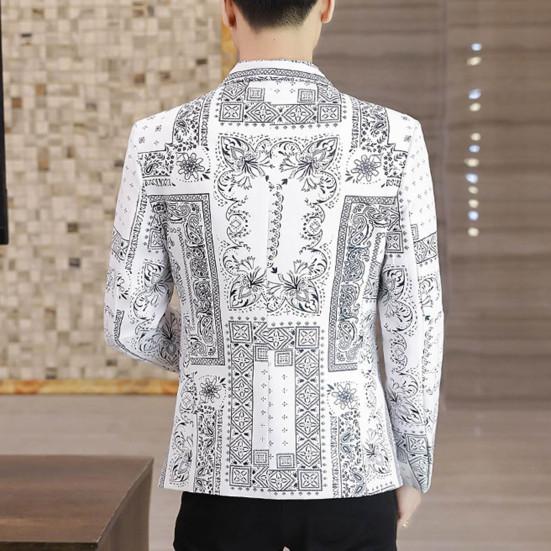 Весенне-осенний мужской пиджак с модным принтом и отложным воротником на одной пуговице, приталенный костюм в Корейском стиле, уличная одежда