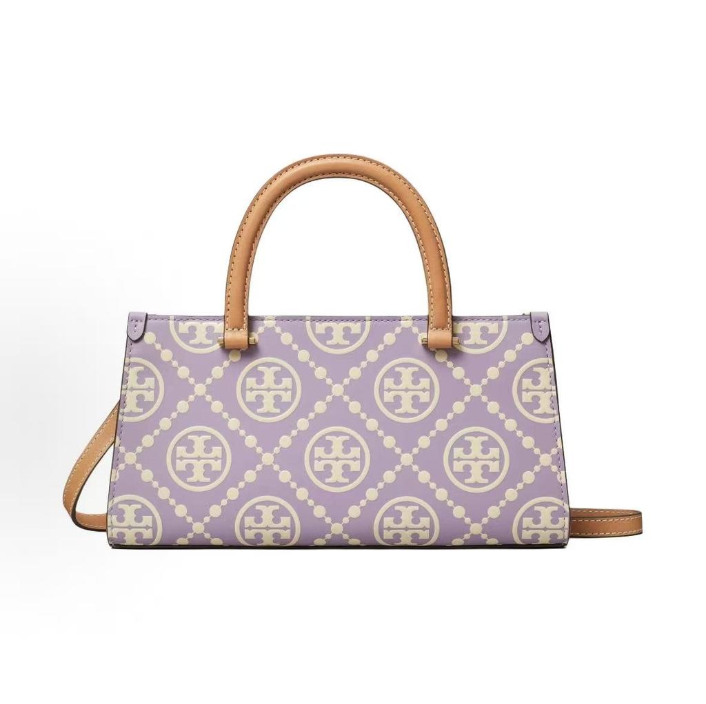 Tory Burch T Monogram Brand Print Detachable Shoulder Strap Embossed Leather Tote Shopping Bag Women Tote Lilac 165082-500