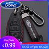 New 2026 Car Sticker 2025 Hot New Leather KeyChain Accessories Car Smart Remote Key Case for Ford ST Line Fiesta Focus Mondeo Ec