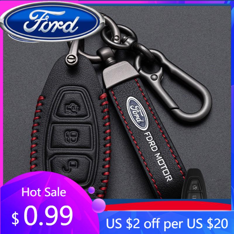 New 2026 Car Sticker 2025 Hot New Leather KeyChain Accessories Car Smart Remote Key Case for Ford ST Line Fiesta Focus Mondeo Ec