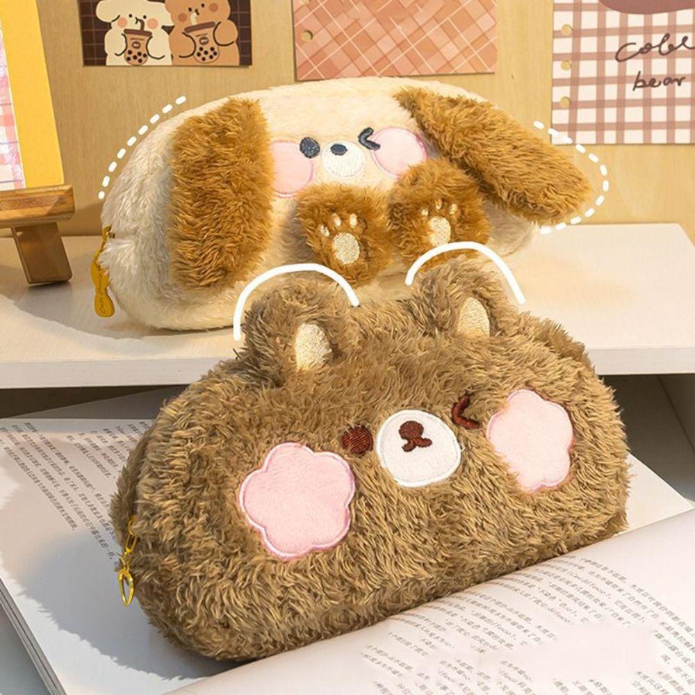 Large Capacity Plush Pencil Bag Plush Stuffed Frog Plush Pencil Case Student