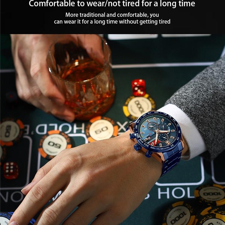 CURREN Мужские многофункциональные спортивные часы со стальным ремнем, мужские модные повседневные часы с шестью контактами