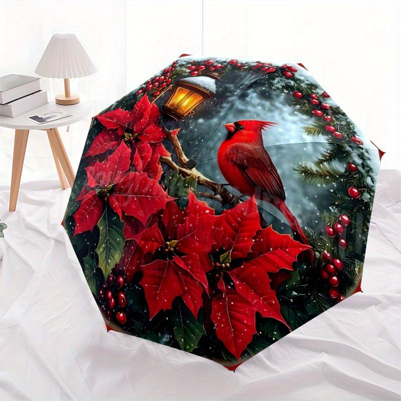 1pc Christmas Cardinal Automatic Open/close Folding Umbrella, Compact Portable Travel Umbrella, Durable Construction yy250809062