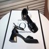Fashion Ladies Shoes One Word Block Heel Chunky Women's Sandals Strip Pole Dance Open Toe Thick Black 2024 Luxury Summer Offers Trend