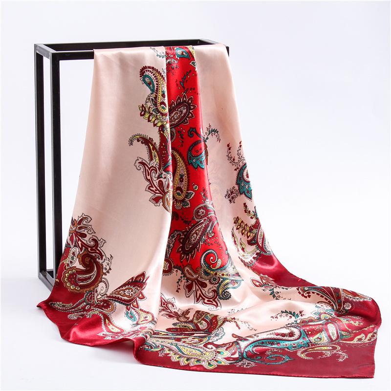 Fashion Hijab Scarf For Women Print Silk Satin Hair Scarfs Kerchief 90*90cm Square Neckerchief Headband Scarves For Ladies