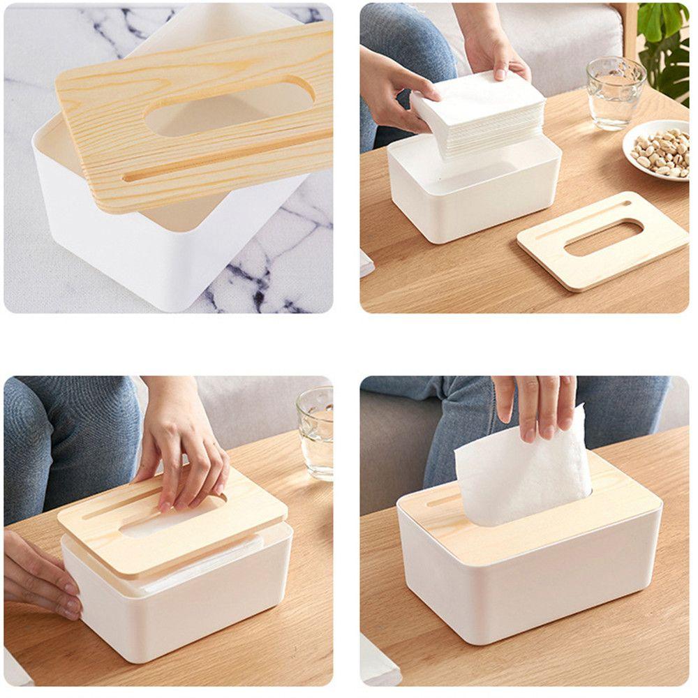 2PCS Cartoon Interior Products Wood Wooden Tissue Box Napkin Paper Boxes Storage Case Cover Holder