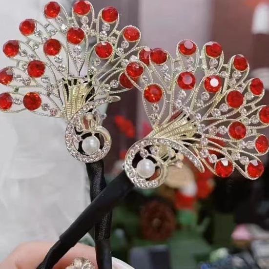 Hair Clip Peacock Phoenix Calla Shape Shiny Rhinestones Inlaid Hair Claw Hand-Embroidered Bun Maker