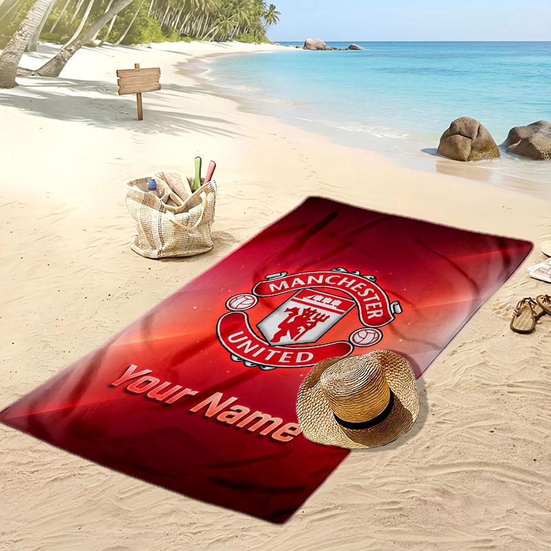 Manchester United Personalized Printed Beach Towel Soccer Logo Support Custom Name Text Absorbent Towel For Sport Travel Special Gift