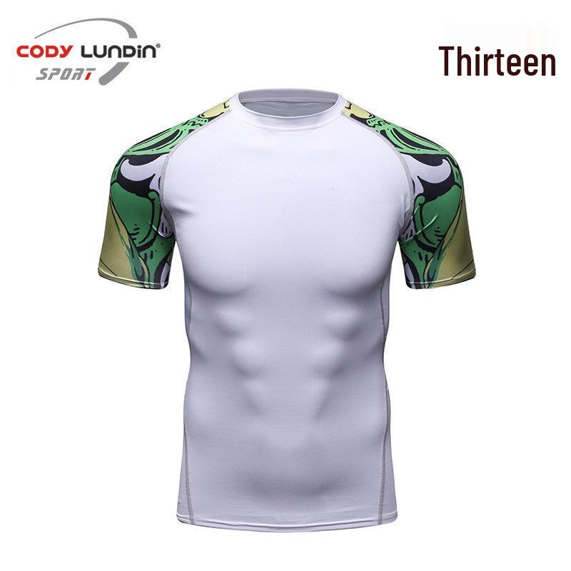 Мужская футболка с широкими плечами и круглым вырезом, спортивный базовый слой, облегающая футболка A038