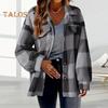 Осень-весна Женское пальто Клетчатый кардиган с застежкой на пуговицы Плотный флис Длинные рукава Ложные нагрудные карманы Отложной воротник Кардиган Повседневная одежда Для поездок на работу