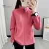 Women Coat Stand Collar Zip-up Polar Fleece Sport Style Long Sleeves Zipperes Pockets Solid Color Thick Plush Jacket Thermal Cardigan Exercise