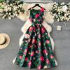 Spring Summer Vintage Flower Print Party Sundress Women Fashion Round Neck Sleeveless Long Maxi Tank Dresses