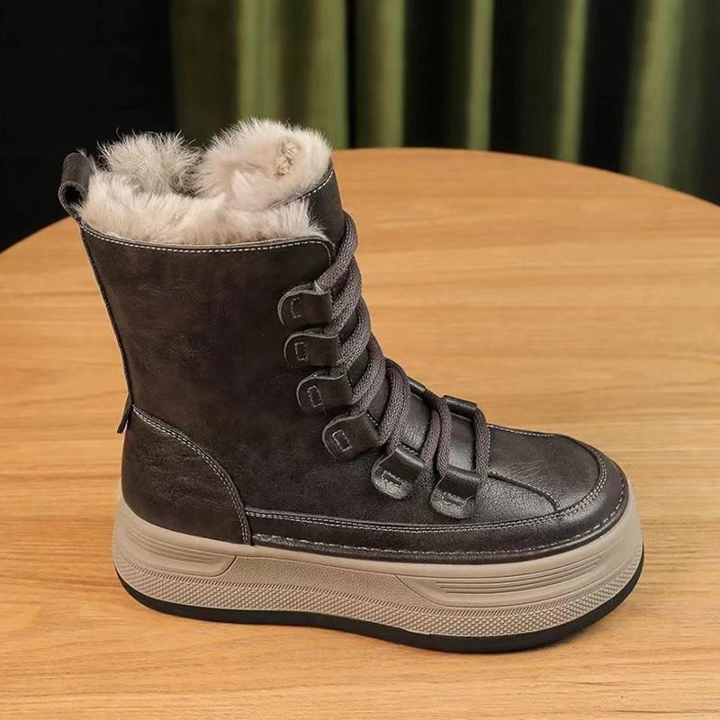 Женские зимние ботильоны на платформе, короткие, плюшевые, дизайнерские, на шнуровке, из хлопка, на среднем каблуке, тренд 2025 года, зимние, теплые, для ходьбы, Botas Mujer