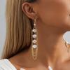 Geometric White Chic Pearl Earrings With Chain Tassels For 2023 Women