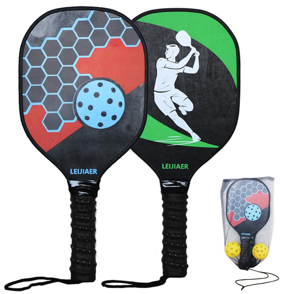 Pickleball Paddles Set of 2 Wooden Pickleball Rackets with Balls and Mesh Storage Bag for Beginners